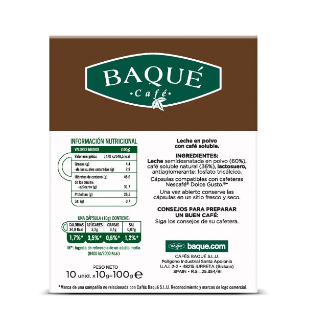 Cortado 10 cápsulas compatibles Dolce Gusto® - Cafés Baqué